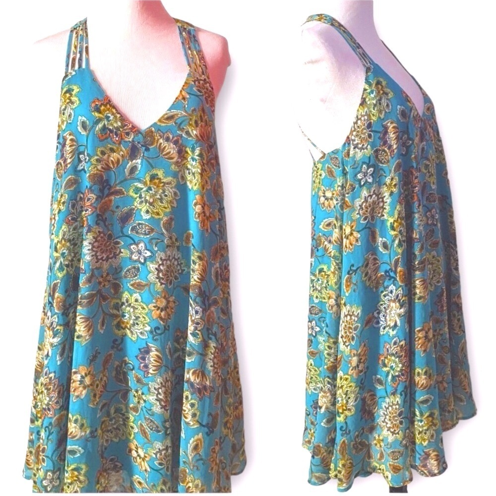 NEW Speechless shift dress sleeveless turquoise blue floral Sz S